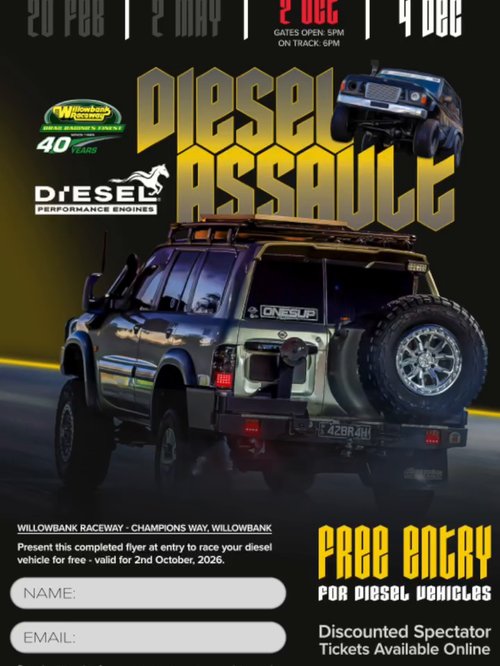 Diesel Assault Round 3 — 4x4/Muscle track day in Brisbane, QLD on Friday 2 October 2026