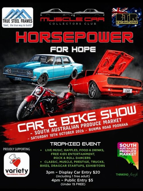 Horsepower for Hope — Classic/Euro car meet in Adelaide, SA on Saturday 10 October 2026
