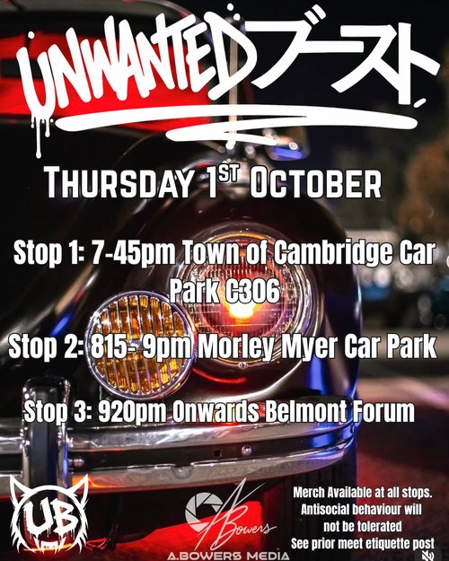 Unwanted Boost Night Cruise — JDM car meet in Perth, WA on Thursday 1 October 2026