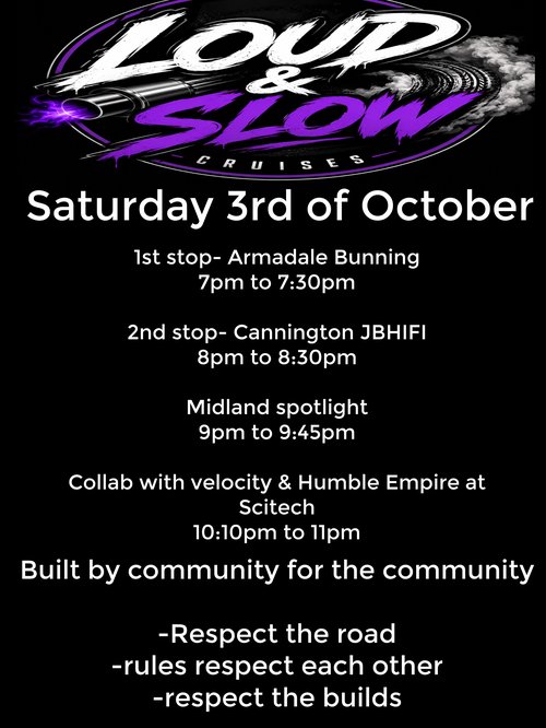 Loud & Slow Cruises — Stance/JDM car meet in Perth, WA on Saturday 3 October 2026