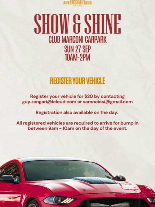 Marconi Automobile Club Show & Shine — Muscle car meet in Sydney, NSW on Sunday 27 September 2026