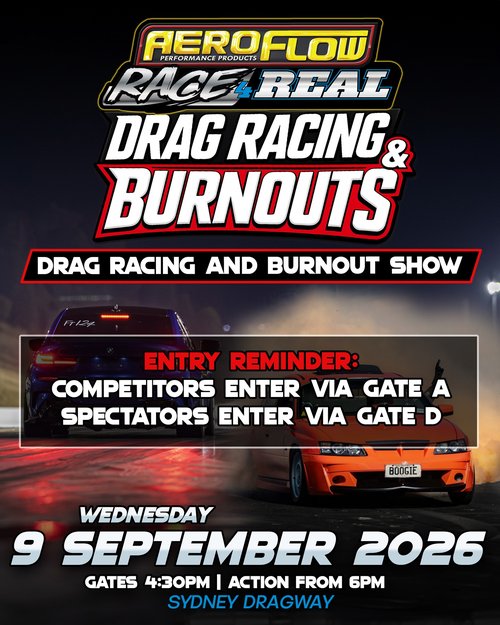 Aeroflow Race 4 Real Drag Racing & Burnouts — Muscle track day in Sydney, NSW on Wednesday 9 September 2026