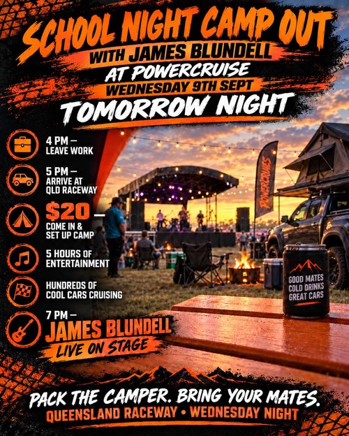School Night Camp Out — Muscle car meet in Brisbane, QLD on Wednesday 9 September 2026