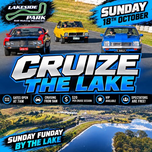 Cruize The Lake — Muscle/Classic track day in Brisbane, QLD on Sunday 18 October 2026