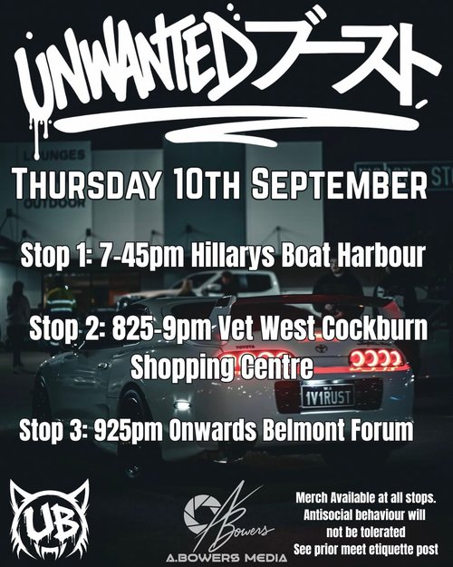 Unwanted Boost Cruise — JDM car meet in Perth, WA on Thursday 10 September 2026