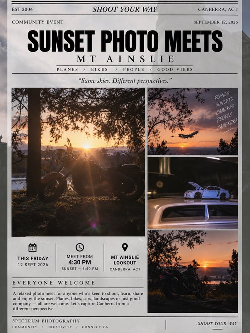 Sunset Photo Meets - Mt Ainslie — car meet in Canberra, NSW on Saturday 12 September 2026