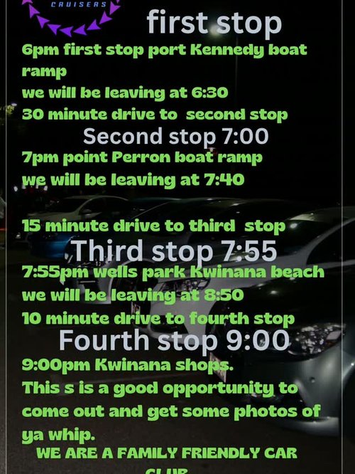 Coastal Cruisers Multi-Stop Cruise — car meet in Perth, WA on Tuesday 22 September 2026