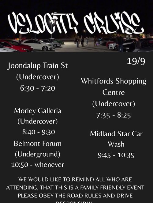 Velocity Cruise — car meet in Perth, WA on Saturday 19 September 2026