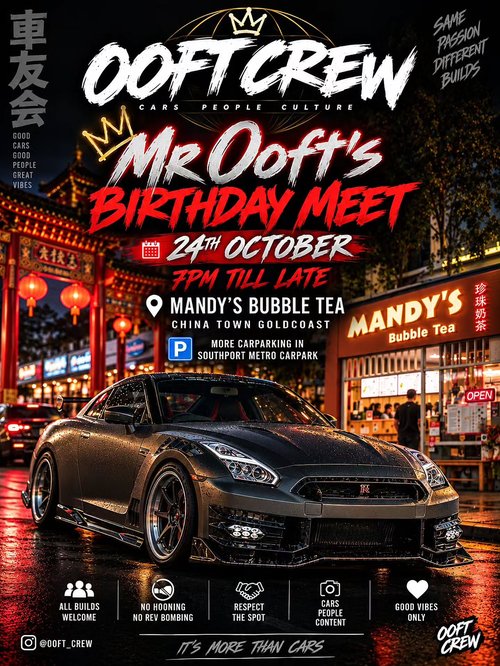Mr Ooft's Birthday Meet — JDM car meet in Gold Coast, QLD on Saturday 24 October 2026