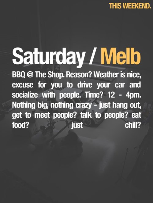 Melbourne BBQ @ The Shop — JDM car meet in Melbourne, VIC on Saturday 19 September 2026