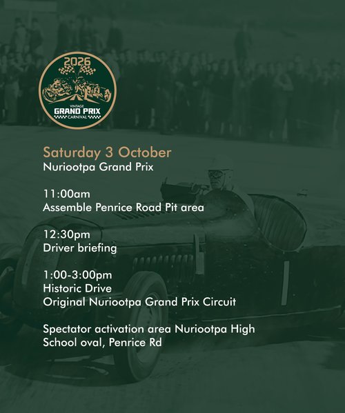 Nuriootpa Grand Prix Carnival — Classic car meet in Adelaide, SA on Saturday 3 October 2026