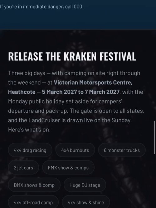 Release the Kraken Festival — 4x4 spectator event in Bendigo, VIC on Friday 5 March 2027
