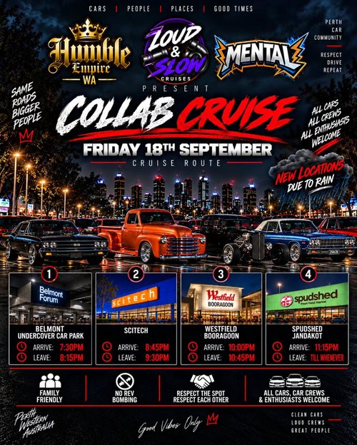 Collab Cruise — car meet in Perth, WA on Friday 18 September 2026