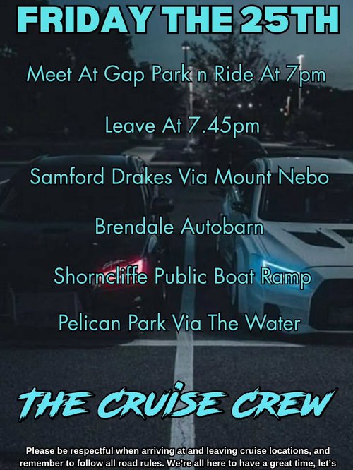 Friday Night Cruise — JDM car meet in Brisbane, QLD on Friday 25 September 2026