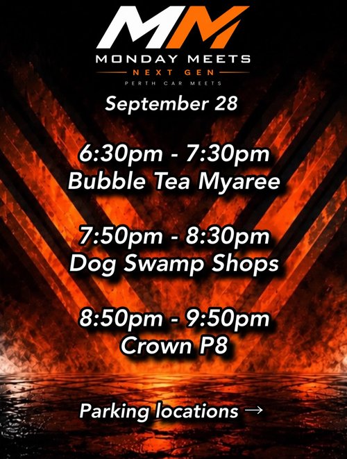 Monday Meets — car meet in Perth, WA on Monday 28 September 2026