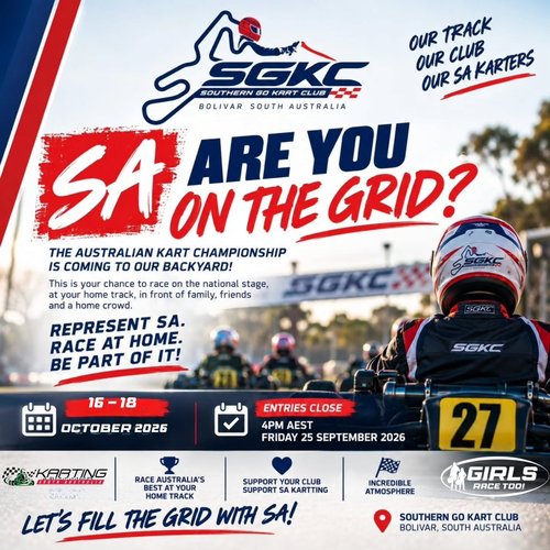 Australian Kart Championship Round 5 — spectator event in Adelaide, SA on Friday 16 October 2026