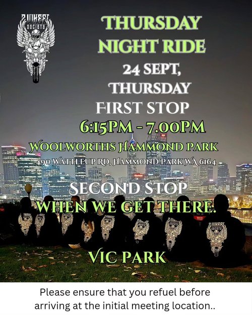 Thursday Night Ride — car meet in Perth, WA on Thursday 24 September 2026