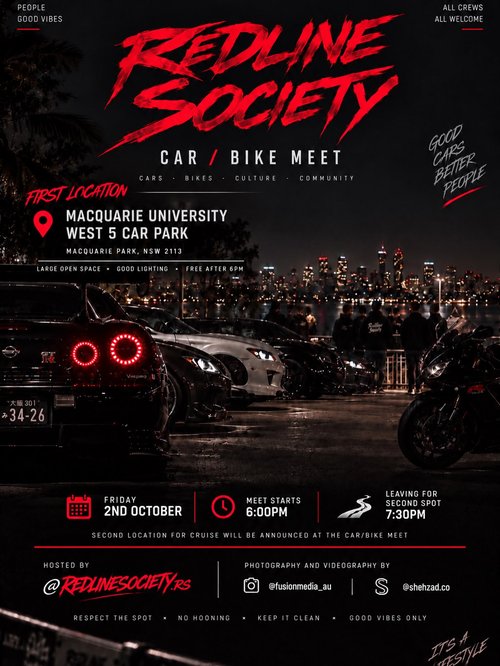 Redline Society Car / Bike Meet — JDM car meet in Sydney, NSW on Friday 2 October 2026