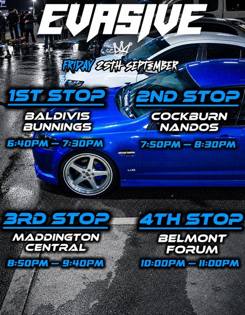Evasive Friday Night Cruise — JDM/Muscle car meet in Perth, WA on Friday 25 September 2026