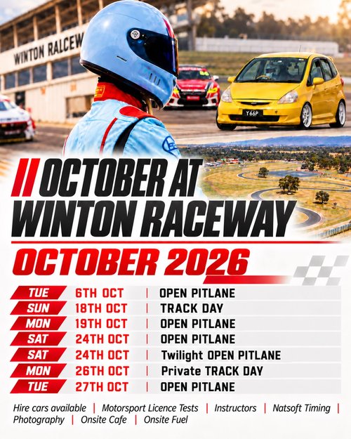 October at Winton Raceway — track day in Melbourne, VIC on Tuesday 6 October 2026