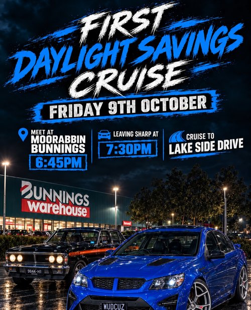 First Daylight Savings Cruise — Muscle car meet in Melbourne, VIC on Friday 9 October 2026