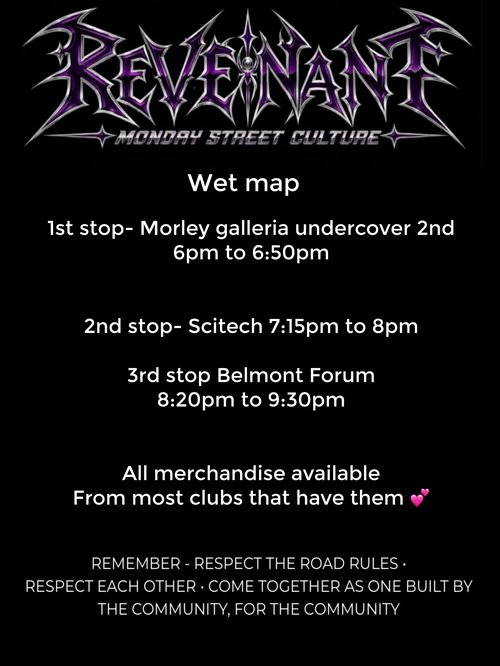 Revenant Monday Street Culture — car meet in Perth, WA on Monday 28 September 2026