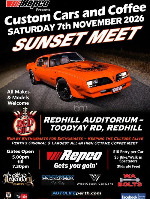 Custom Cars & Coffee Sunset Meet — Classic/Euro car meet in Perth, WA on Saturday 7 November 2026