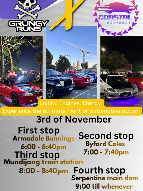 Grungy Runs x Coastal Cruisers — car meet in Perth, WA on Tuesday 3 November 2026
