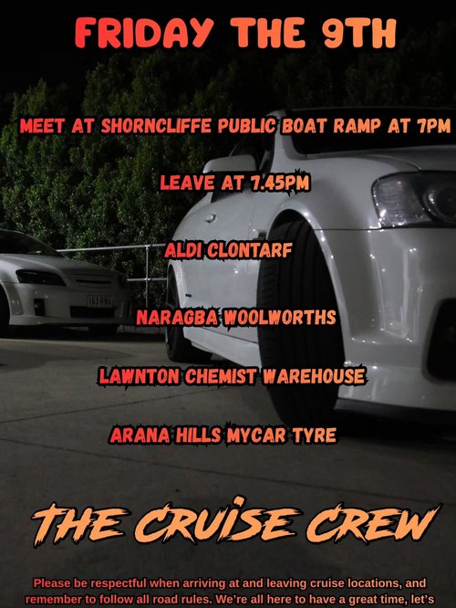 Friday Night Cruise — JDM/Muscle car meet in Brisbane, QLD on Friday 9 October 2026