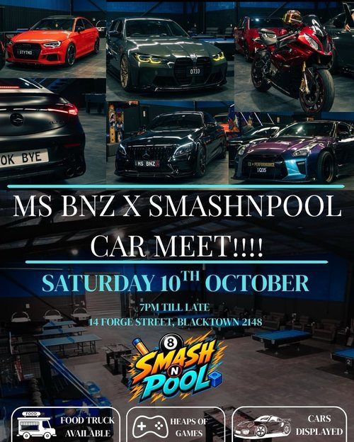MS BNZ X SMASHNPOOL CAR MEET — Euro/JDM car meet in Sydney, NSW on Saturday 10 October 2026