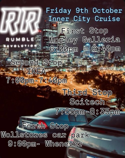 Inner City Cruise — JDM car meet in Perth, WA on Friday 9 October 2026