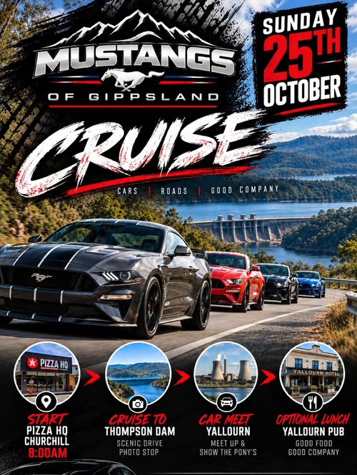 Mustangs of Gippsland Cruise — Muscle car meet in Melbourne, VIC on Sunday 25 October 2026