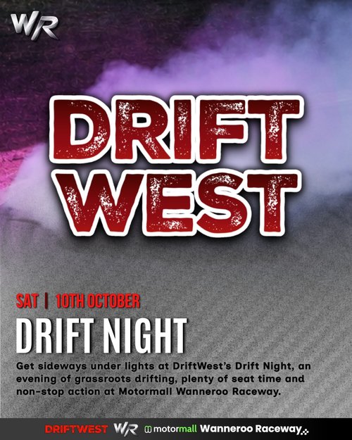 DriftWest Drift Night — JDM track day in Perth, WA on Saturday 10 October 2026