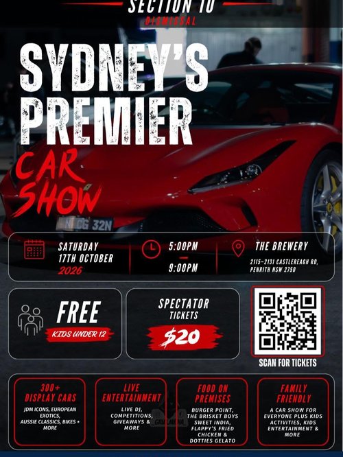 Section 10 Dismissal: Sydney's Premier Car Show — Classic/Euro car meet in Sydney, NSW on Saturday 17 October 2026