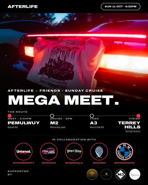 Afterlife x Friends Mega Meet — JDM/Euro car meet in Sydney, NSW on Sunday 11 October 2026