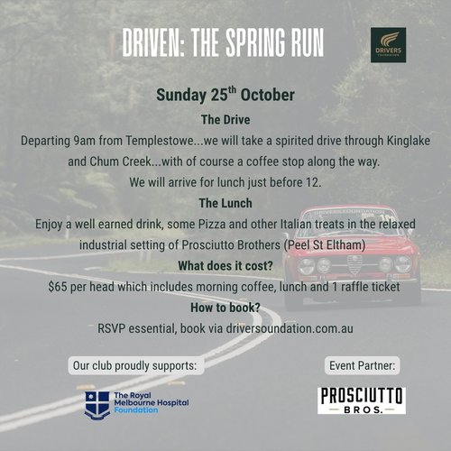 Driven: The Spring Run — Classic/Euro car meet in Melbourne, VIC on Sunday 25 October 2026