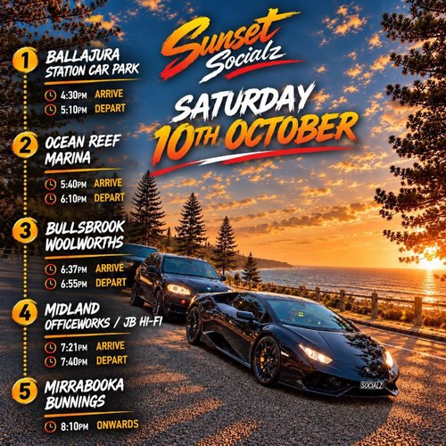 Sunset Socialz — car meet in Perth, WA on Saturday 10 October 2026