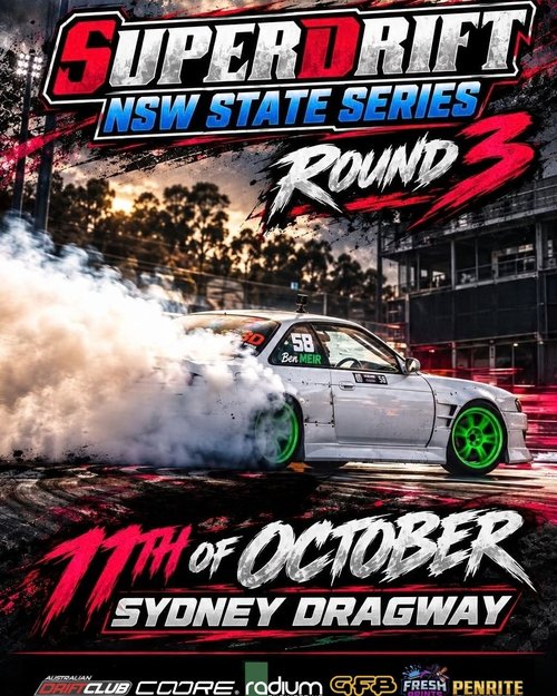 Superdrift NSW State Series Round 3 — JDM spectator event in Sydney, NSW on Sunday 11 October 2026
