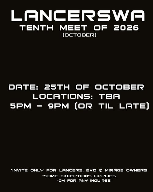 LancersWA Tenth Meet of 2026 — JDM car meet in Perth, WA on Sunday 25 October 2026