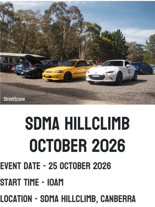 SDMA Hillclimb — track day in Canberra, NSW on Sunday 25 October 2026