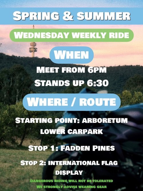 Wednesday Weekly Ride — car meet in Canberra, NSW on Wednesday 21 October 2026