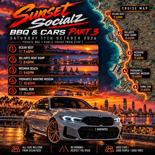 Sunset Socialz BBQ & CARS PART 3 — car meet in Perth, WA on Saturday 17 October 2026