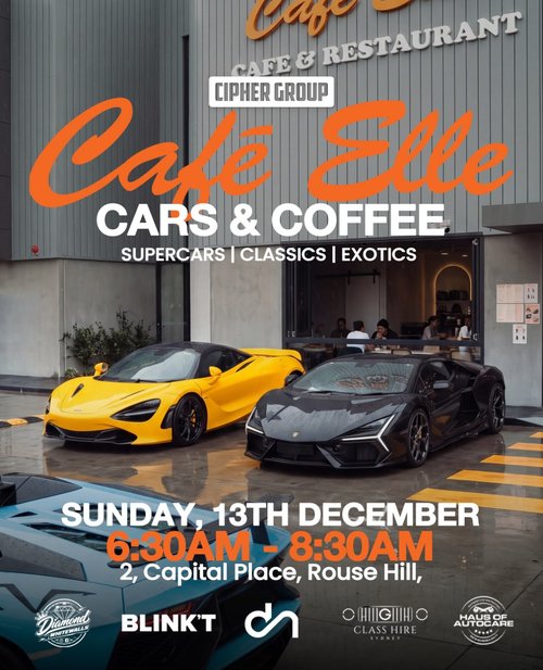Café Elle Cars & Coffee — Exotic/Classic car meet in Sydney, NSW on Sunday 13 December 2026